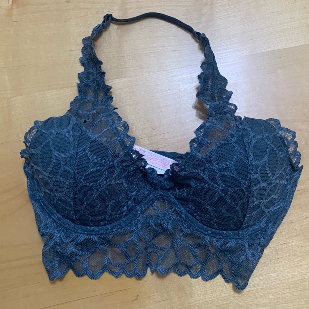 PINK  by Victoria Secret HALTER Gray Lacey Bra Size XS
